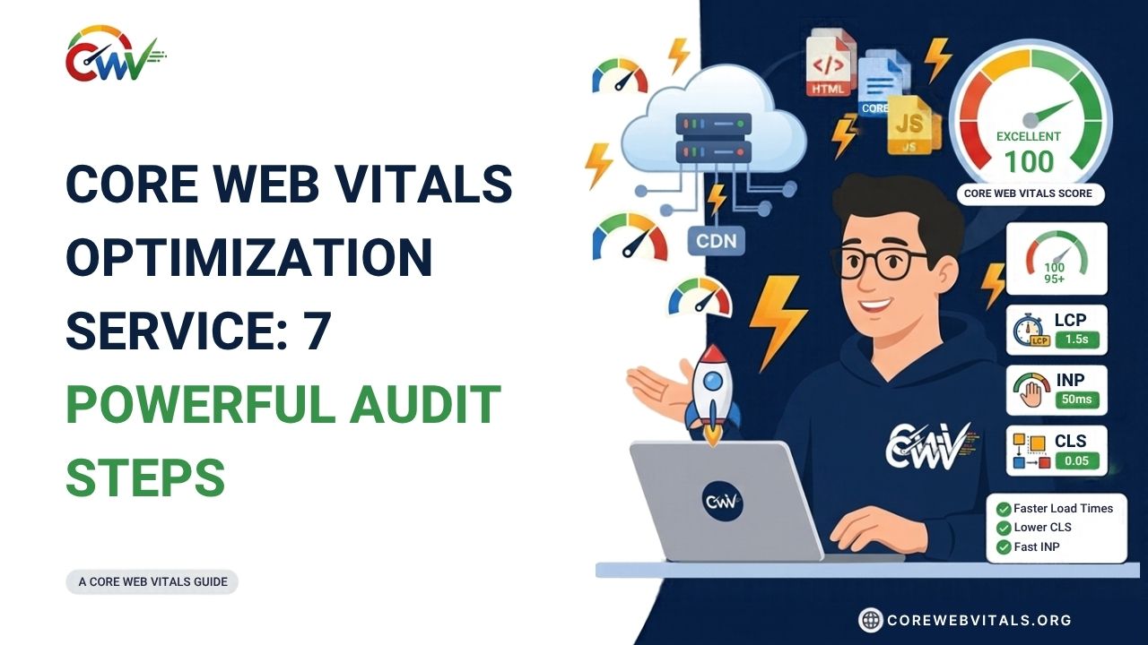 Core Web Vitals optimization service featuring 7 powerful audit steps to improve LCP, INP, and CLS, diagnose performance issues, and enhance website speed.