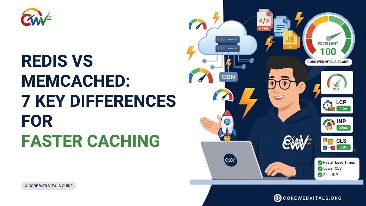 Redis vs Memcached comparison highlighting 7 key differences in caching performance, speed, data storage, scalability, and website optimization.