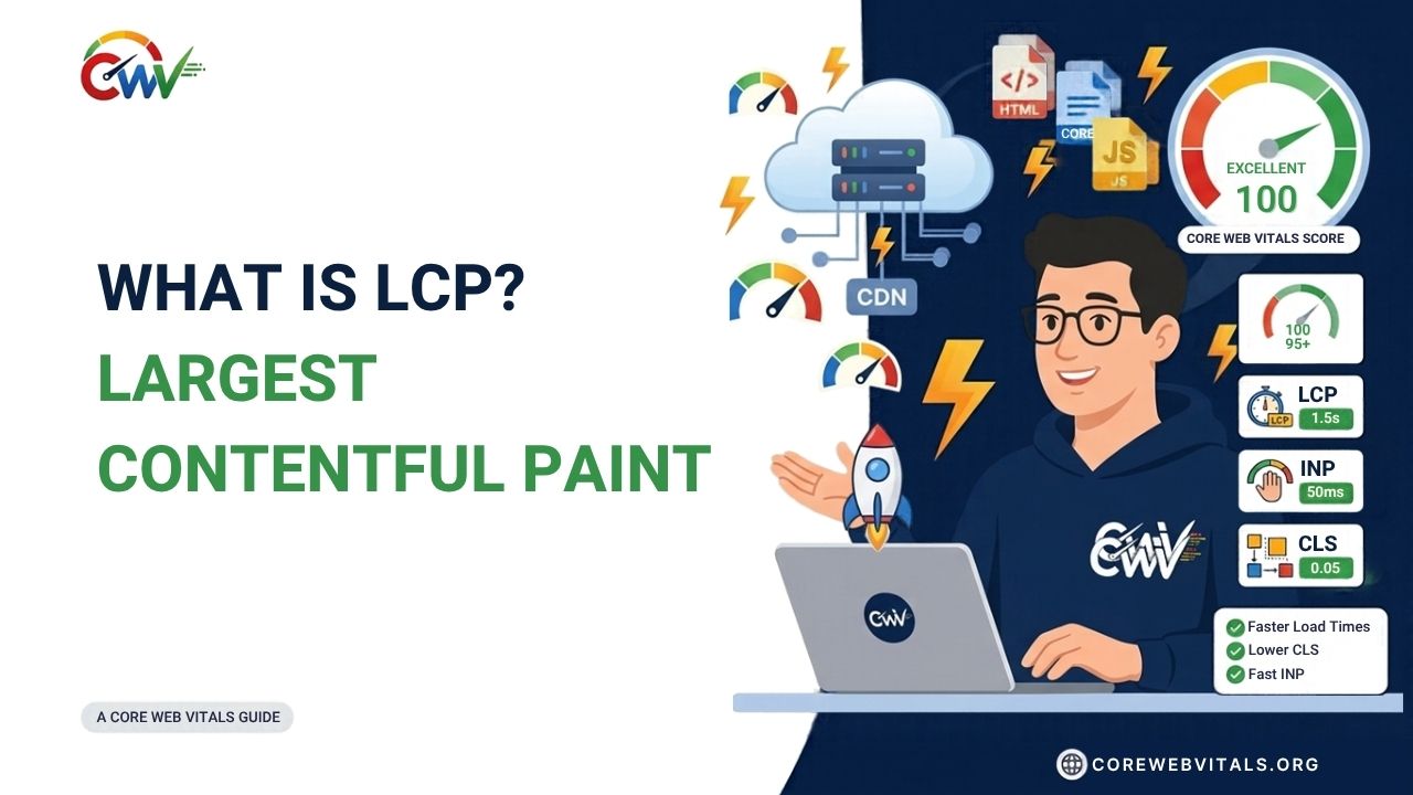 What Is LCP (Largest Contentful Paint), explaining website loading speed, main content rendering, performance measurement, and Core Web Vitals optimization.